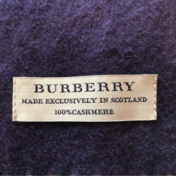Burberry | 100% Cashmere Dark Purple Signature Logo Embroidered Scarf - Picture 4 of 9